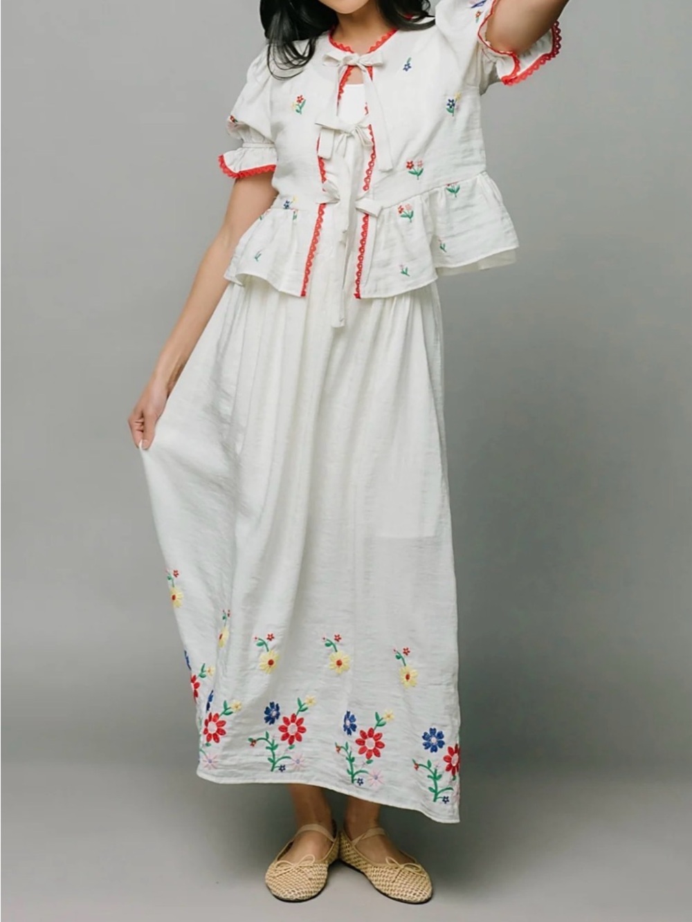 BLU PEPPER Floral Embroidered Peplum 2 piece set